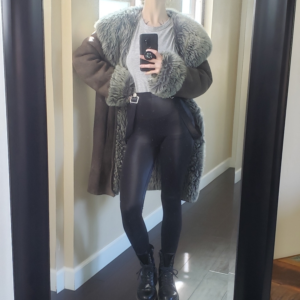 Via Veneto Lamb Shearling Leather Suede Fur Coat - Picture 9 of 14